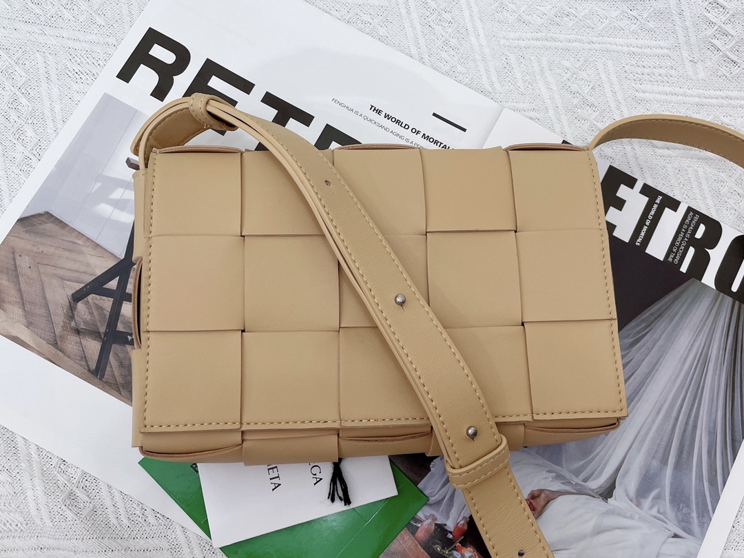 Cassette Intreccio Leather Cross-body Bag Almond